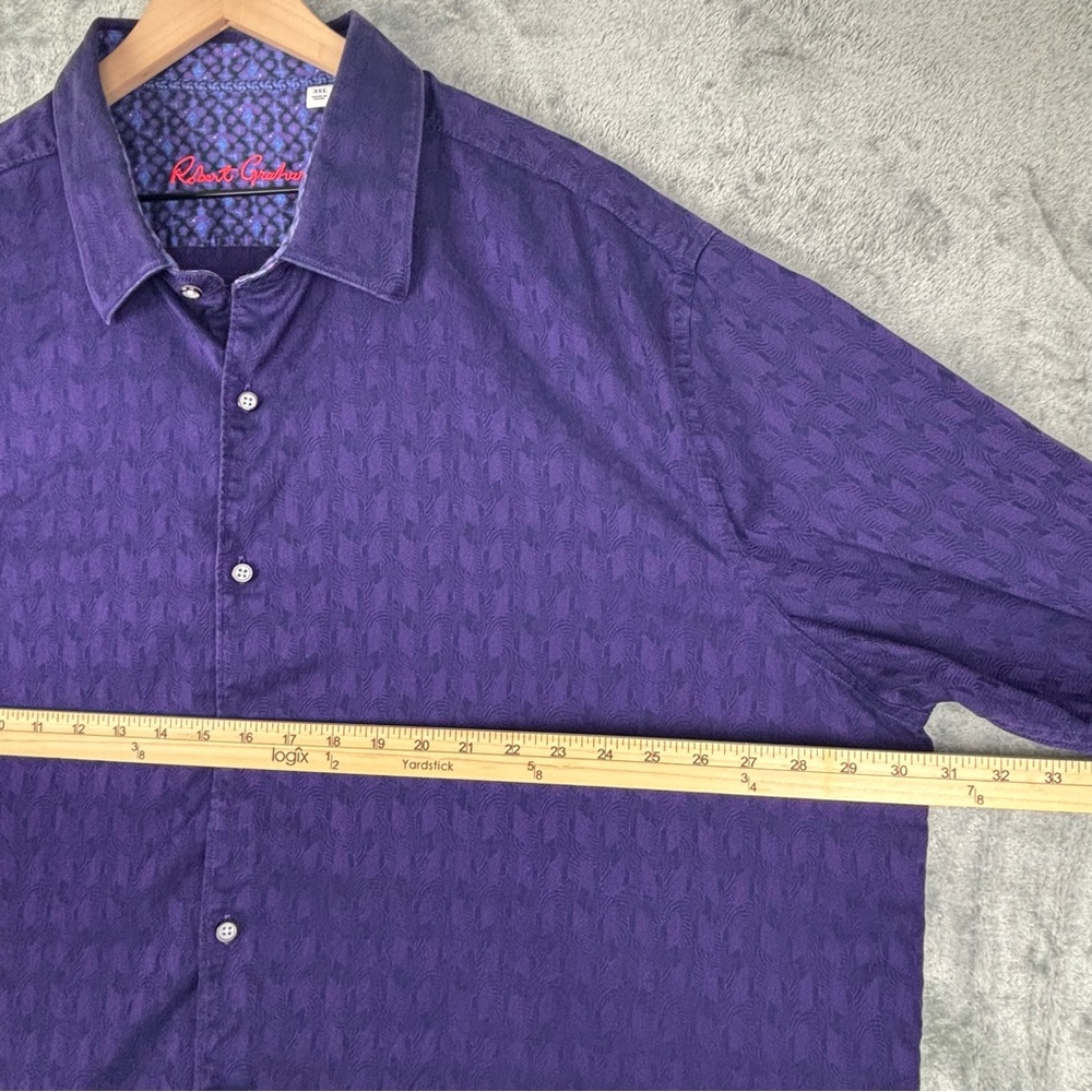 Robert‎ Graham Shirt Men 3XL Purple Geometric Flip Cuff Business Office Preppy - Picture 10 of 12